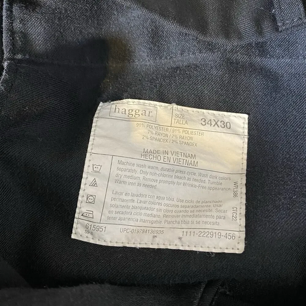 Haggar Comfort Equipped Dress Pants Mens 34x30‎ Black Trousers Office Work Relax